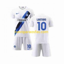 Camisolas Inter de Milão Lautaro Martinez 10 Criança Visitante 2023-2024 Manga Curta