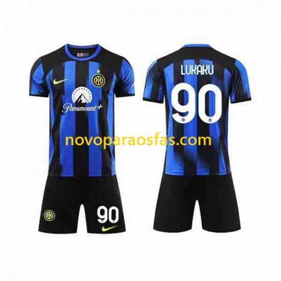 Camisolas Inter de Milão Lukaku 90 Criança Casa 2023-2024 Manga Curta