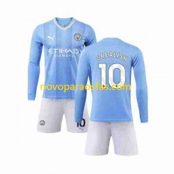 Camisolas Manchester City Grealish 10 Criança Casa 2023-2024 Manga Comprida