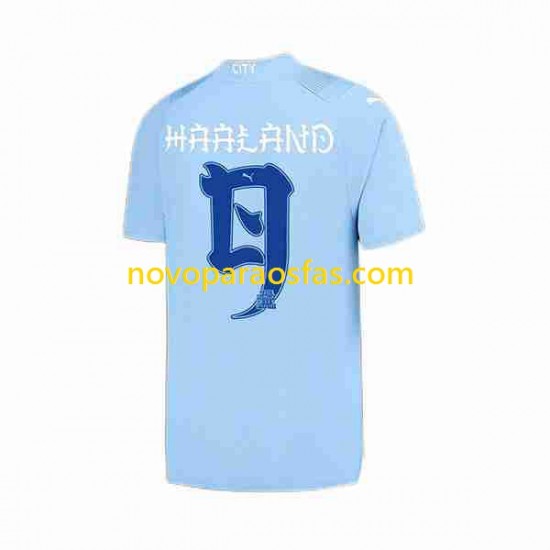 Camisolas Manchester City Haaland 9 Special Printing Homem Casa 2023-2024 Manga Curta