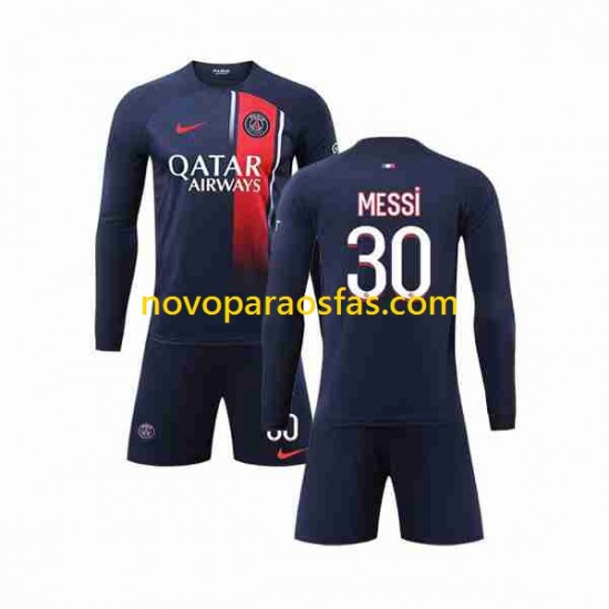 Camisolas Paris Saint-Germain Lionel Messi 30 Criança Casa 2023-2024 Manga Comprida