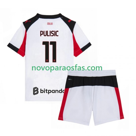 Camisolas AC Milan Christian Pulisic 11 Criança Visitante 2025-2026 Manga Curta
