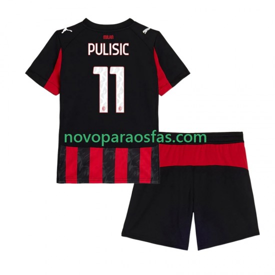 Camisolas AC Milan Christian Pulisic 11 Criança Casa 2025-2026 Manga Curta