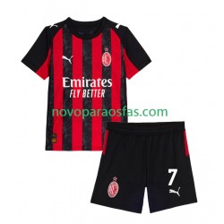 Camisolas AC Milan Santiago Gimenez 7 Criança Casa 2025-2026 Manga Curta