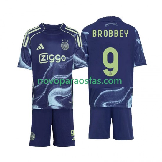 Camisolas AFC Ajax Brian Brobbey 9 Criança Visitante 2025-2026 Manga Curta