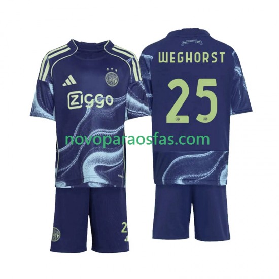 Camisolas AFC Ajax Wout Weghorst 25 Criança Visitante 2025-2026 Manga Curta