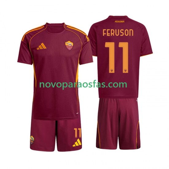 Camisolas AS Roma Evan Ferguson 11 Criança Casa 2025-2026 Manga Curta