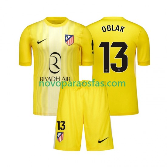Camisolas Atlético Madrid Jan Oblak 13 Guarda-redes Criança Casa 2025-2026 Manga Curta