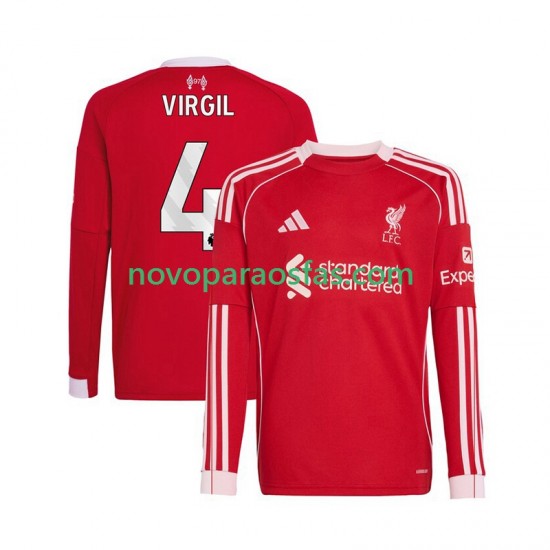 Camisolas Liverpool Virgil van Dijk 4 Homem Casa 2025-2026 Manga Comprida