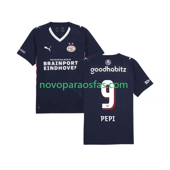 Camisolas PSV Eindhoven Ricardo Pepi 9 Homem Visitante 2025-2026 Manga Curta