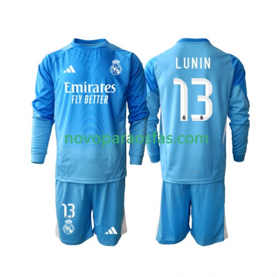 Camisolas Real Madrid Andriy Lunin 13 Guarda-redes Criança Casa 2025-2026 Manga Comprida