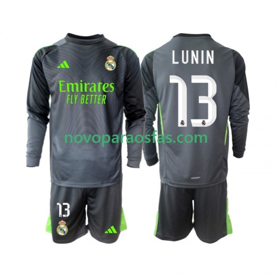 Camisolas Real Madrid Andriy Lunin 13 Guarda-redes Criança Alternativo 2025-2026 Manga Comprida