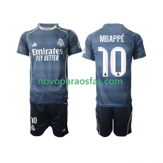 Camisolas Real Madrid Mbappé Kylian 10 Criança Visitante 2025-2026 Manga Curta