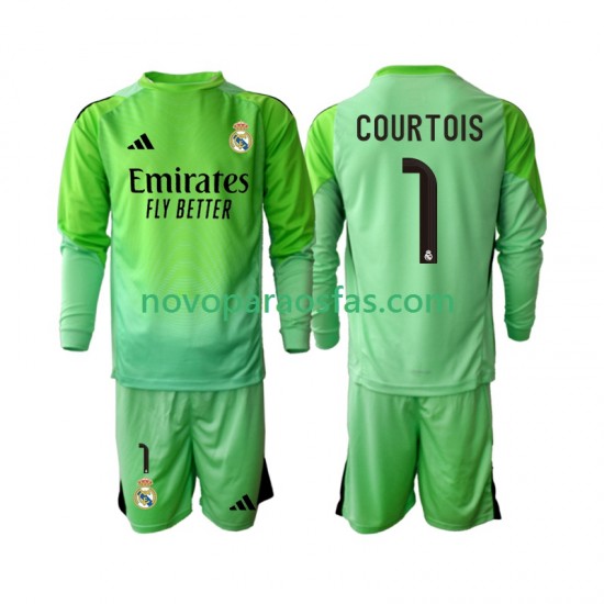 Camisolas Real Madrid Thibaut Courtois 1 Criança Visitante 2025-2026 Manga Comprida