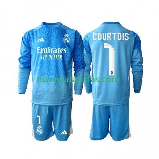 Camisolas Real Madrid Thibaut Courtois 1 Criança Casa 2025-2026 Manga Comprida