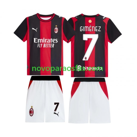 Camisolas AC Milan Gimenez 7 Criança Casa 2026-2027 Manga Curta