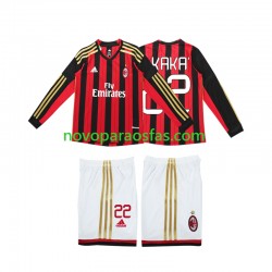 Camisolas AC Milan Kaka 22 2013 2014 Retro Criança Casa Manga Comprida