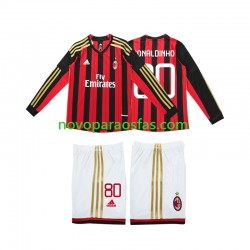 Camisolas AC Milan RONALDINHO 80 2013 2014 Retro Criança Casa Manga Comprida