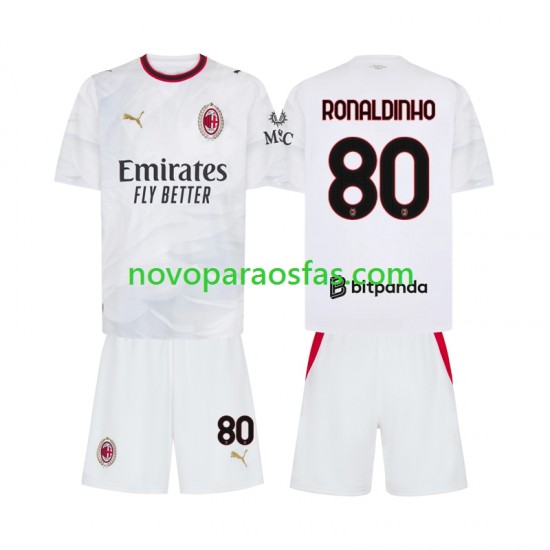 Camisolas AC Milan Ronaldinho 80 Criança Visitante 2026-2027 Manga Curta