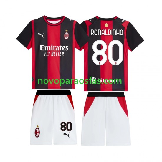Camisolas AC Milan Ronaldinho 80 Criança Casa 2026-2027 Manga Curta