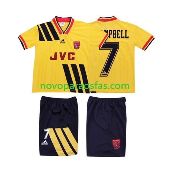 Camisolas Arsenal CAMPBELL 7 1993 Retro Criança Visitante 1994 Manga Curta