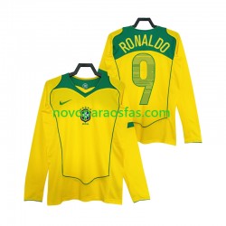 Camisolas Brasil RONALDO 9 Retro Homem Casa 2004 Manga Comprida