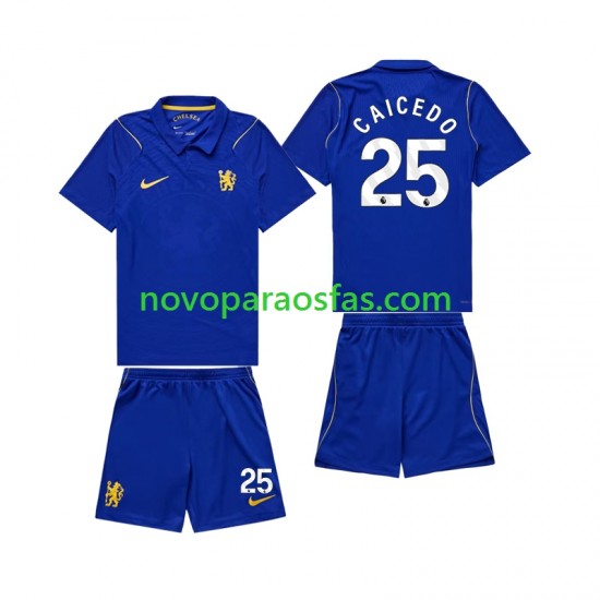 Camisolas Chelsea Moises Caicedo 25 Criança Casa 2026-2027 Manga Curta