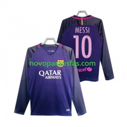 Camisolas FC Barcelona Lionel Messi 10 2016 2017 Retro Homem Visitante Manga Comprida