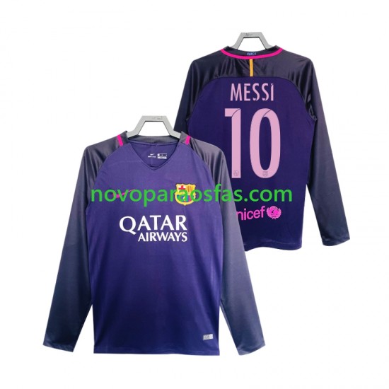 Camisolas FC Barcelona Lionel Messi 10 2016 2017 Retro Homem Visitante Manga Comprida