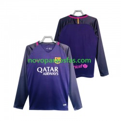 Camisolas FC Barcelona 2016 2017 Retro Homem Visitante Manga Comprida