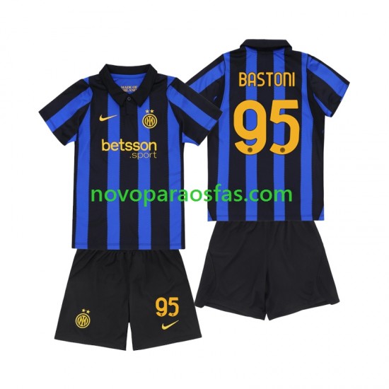 Camisolas Inter de Milão Alessandro Bastoni 95 Criança Casa 2026-2027 Manga Curta