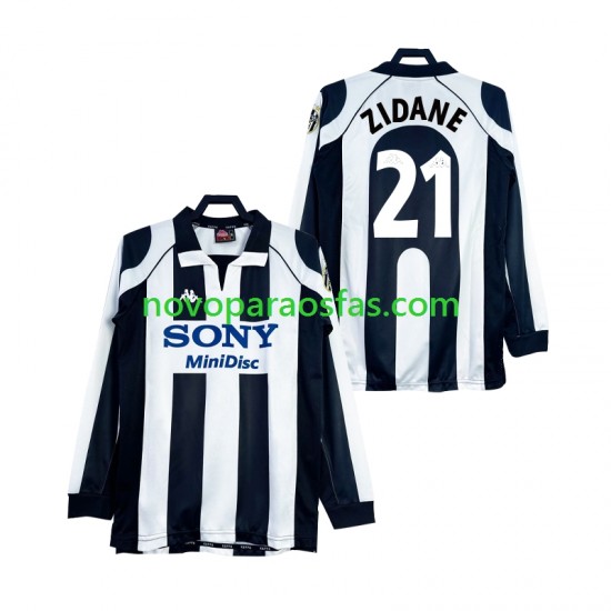 Camisolas Juventus ZIDANE 21 1997 Retro Homem Casa 1998 Manga Comprida
