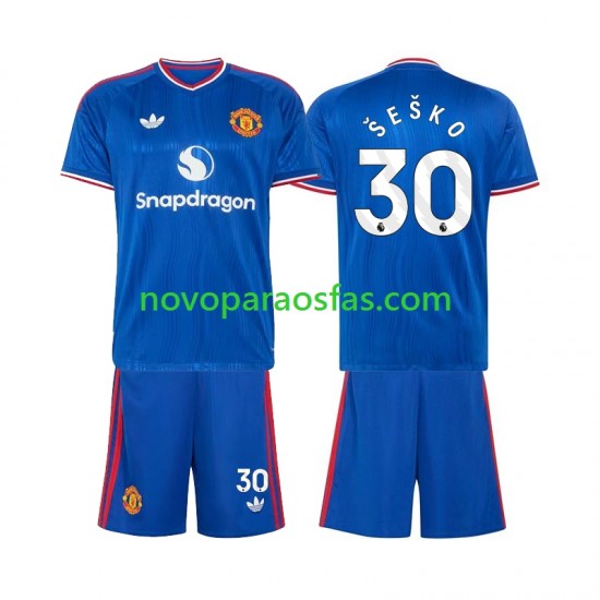 Camisolas Manchester United Benjamin Sesko 30 Criança Visitante 2026-2027 Manga Curta