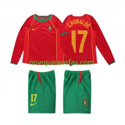 Camisolas Portugal Cristiano Ronaldo 17 Retro Criança Casa 2004 Manga Comprida