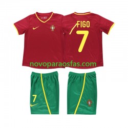 Camisolas Portugal FIGO 7 Retro Criança Casa 2002 Manga Curta