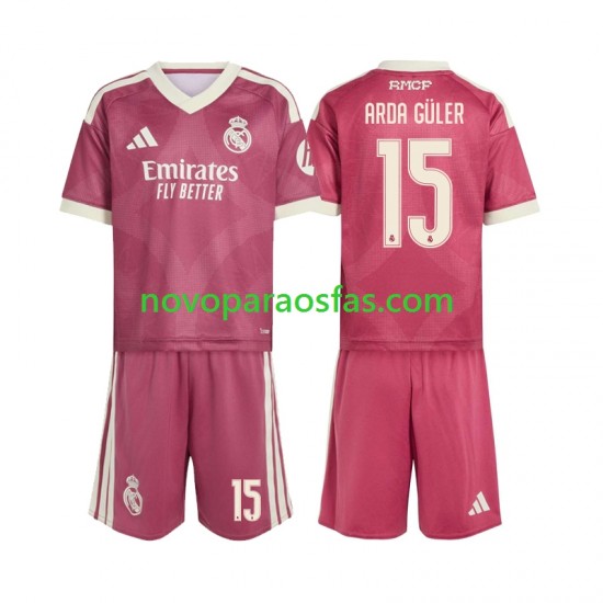Camisolas Real Madrid Arda Guler 15 Criança Alternativo 2026-2027 Manga Curta