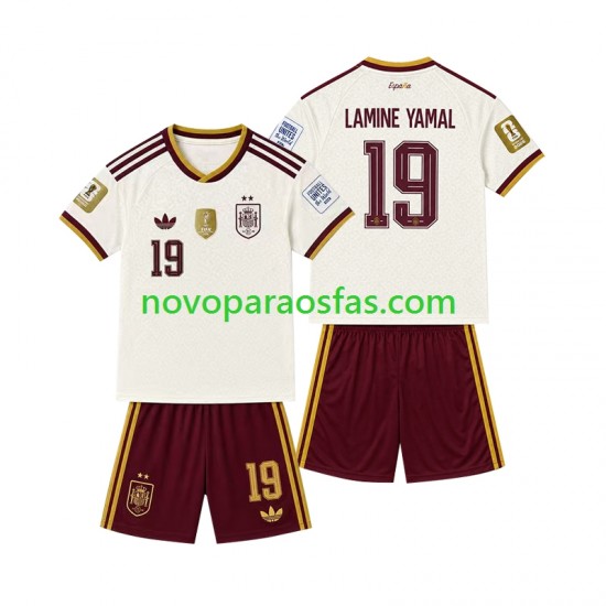 Camisolas Espanha 2-star Lamine Yamal 19 Criança Visitante 2026-2027 Manga Curta
