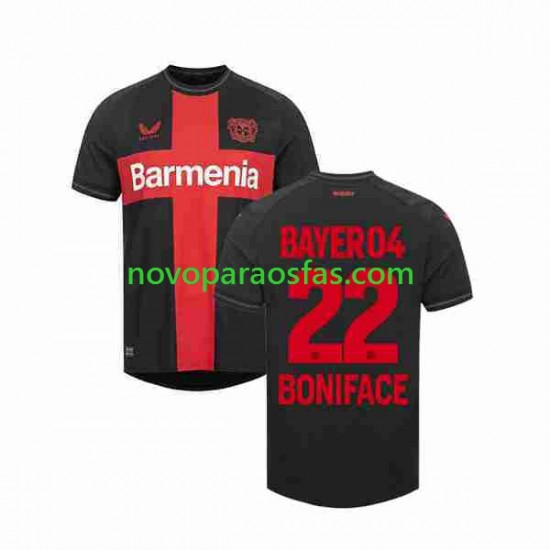 Camisolas Bayer 04 Leverkusen Victor Boniface 22 Homem Casa 2023-2024 Manga Curta