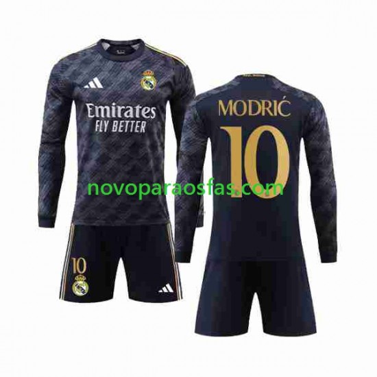 Camisolas Real Madrid Modrić Luka 10 Criança Visitante 2023-2024 Manga Comprida
