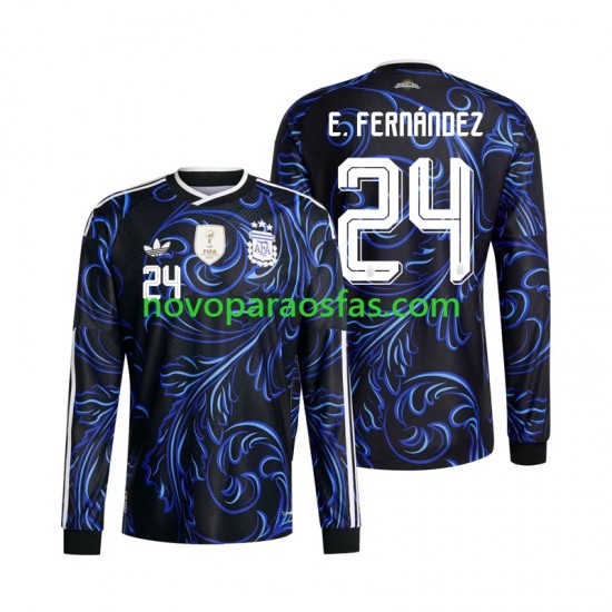 Camisolas Argentina Enzo Fernandez 24 Homem Visitante Copa do Mundo 2026 Manga Comprida
