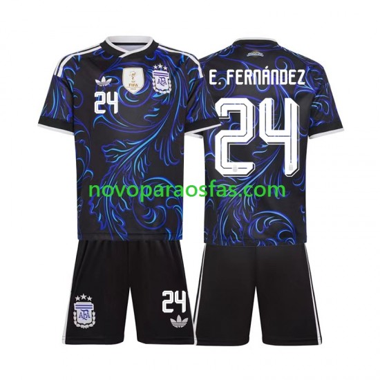 Camisolas Argentina Enzo Fernandez 24 Criança Visitante Copa do Mundo 2026 Manga Curta