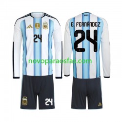 Camisolas Argentina Enzo Fernandez 24 Criança Casa Copa do Mundo 2026 Manga Comprida