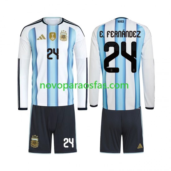 Camisolas Argentina Enzo Fernandez 24 Criança Casa Copa do Mundo 2026 Manga Comprida