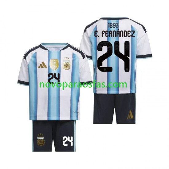 Camisolas Argentina Enzo Fernandez 24 Criança Casa Copa do Mundo 2026 Manga Curta