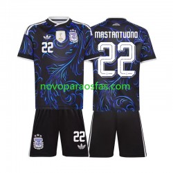Camisolas Argentina Franco Mastantuono 22 Criança Visitante Copa do Mundo 2026 Manga Curta