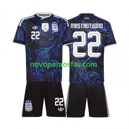 Camisolas Argentina Franco Mastantuono 22 Criança Visitante Copa do Mundo 2026 Manga Curta