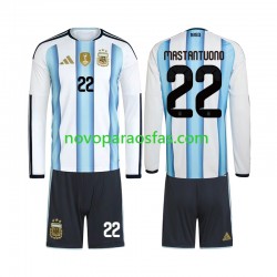 Camisolas Argentina Franco Mastantuono 22 Criança Casa Copa do Mundo 2026 Manga Comprida