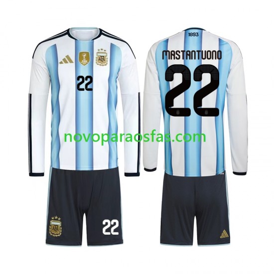 Camisolas Argentina Franco Mastantuono 22 Criança Casa Copa do Mundo 2026 Manga Comprida