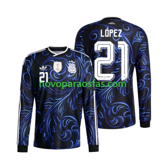 Camisolas Argentina Jose Manuel Lopez 21 Homem Visitante Copa do Mundo 2026 Manga Comprida