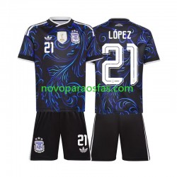 Camisolas Argentina Jose Manuel Lopez 21 Criança Visitante Copa do Mundo 2026 Manga Curta